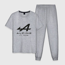 Пижама хлопковая мужская Alpine F1 team Black Logo, цвет: меланж