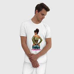 Пижама хлопковая мужская Панам вид сзади Panam Cyberpunk 2077, цвет: белый — фото 2