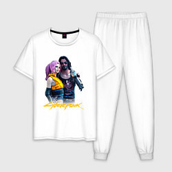 Пижама хлопковая мужская Vi & Johnny Cyberpunk2077 Джонни и Ви, цвет: белый