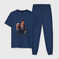 Пижама хлопковая мужская Cyberpunk 2077 Johnny Джонни, цвет: тёмно-синий
