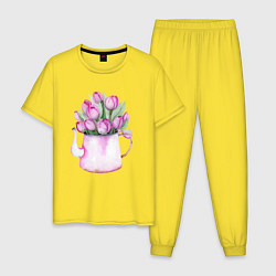 Пижама хлопковая мужская Букет тюльпанов в вазе, цвет: желтый