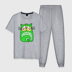 Мужская пижама Прикольный зеленый кот