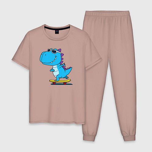Мужская пижама Динозавр скейтбордист / Пыльно-розовый – фото 1
