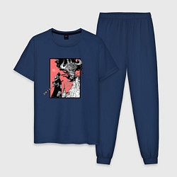 Пижама хлопковая мужская Луффи против Кайдо One Piece, цвет: тёмно-синий