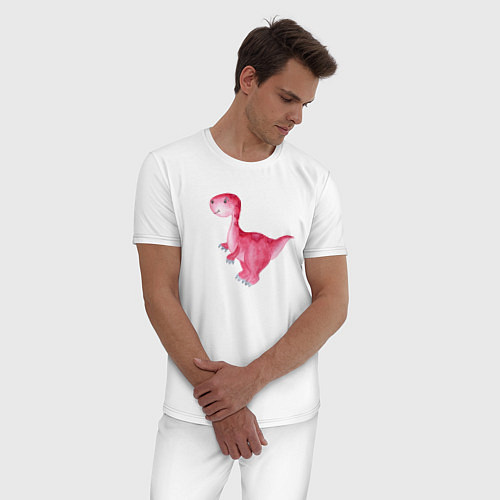 Мужская пижама Розовый динозаврик / Белый – фото 3