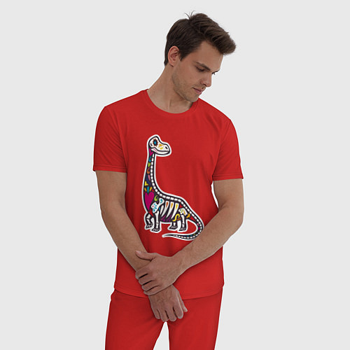 Мужская пижама Разноцветный скелет динозавра / Красный – фото 3