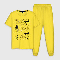Пижама хлопковая мужская Cats Pattern, цвет: желтый