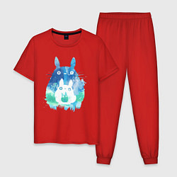 Пижама хлопковая мужская Семья кроликов Акварель, цвет: красный