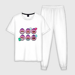 Пижама хлопковая мужская Значки на Розу Пины Бравл Старс Rosa, цвет: белый