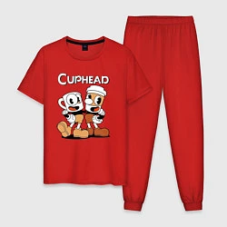 Пижама хлопковая мужская Cuphead 2 чашечки, цвет: красный