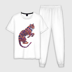 Пижама хлопковая мужская Галактический тигр, цвет: белый