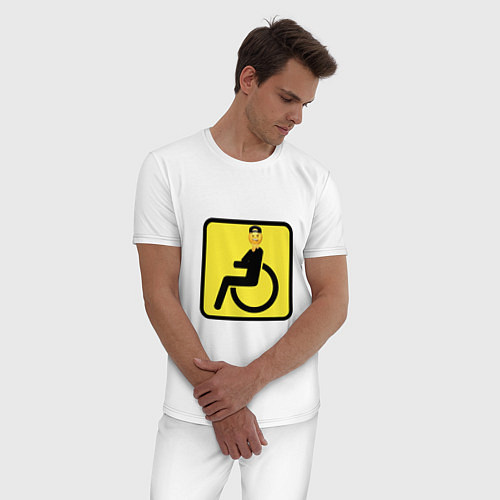 Мужская пижама Весёлый инвалид - знак дорожный / Белый – фото 3
