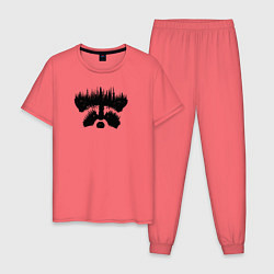 Пижама хлопковая мужская Енот и Лес, цвет: коралловый