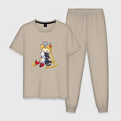 Пижама хлопковая мужская Crazy Moon Cat, цвет: миндальный