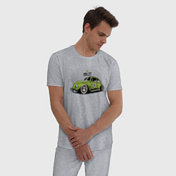Пижама хлопковая мужская Классическая зеленая машина Жук, цвет: меланж — фото 2