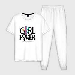 Пижама хлопковая мужская Girl power, цвет: белый