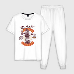 Пижама хлопковая мужская Catcher Кетчер бейсбол, цвет: белый