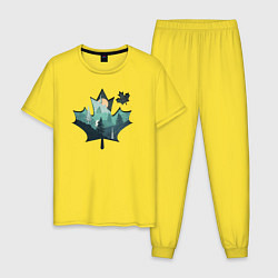 Пижама хлопковая мужская Лыжи и Кленовый Лист, цвет: желтый