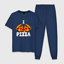 Пижама хлопковая мужская Я люблю пиццу 2 слайса, цвет: тёмно-синий