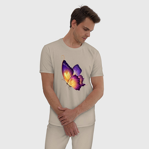 Мужская пижама Красивая бабочка A very beautiful butterfly / Миндальный – фото 3