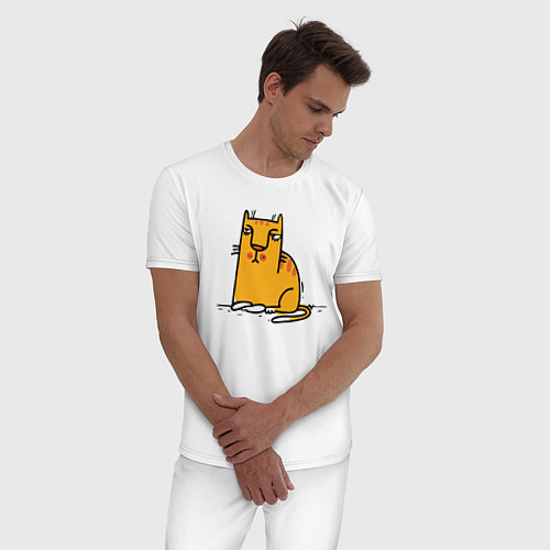 Мужская пижама Желтый котик / Белый – фото 3