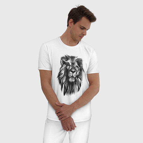 Мужская пижама Черно-белая голова льва / Белый – фото 3