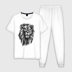 Пижама хлопковая мужская Черно-белая голова льва, цвет: белый