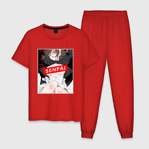 Мужская пижама Девушка и надпись Senpai Ahegao / Красный – фото 1