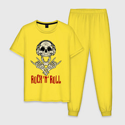 Пижама хлопковая мужская Rock n Roll Skull, цвет: желтый