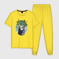 Пижама хлопковая мужская Коллаж Люди и Растения, цвет: желтый