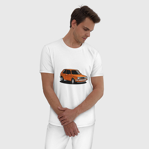 Мужская пижама Оранжевая классика / Белый – фото 3