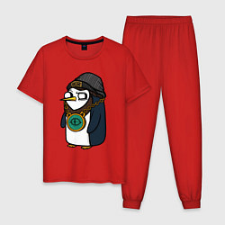 Пижама хлопковая мужская Пингвин бастард, цвет: красный