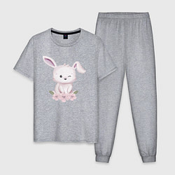 Пижама хлопковая мужская Милый Крольчонок С Цветами, цвет: меланж