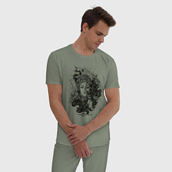 Пижама хлопковая мужская Lady Darkness Леди Тьма Готический рисунок, цвет: авокадо — фото 2