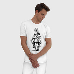 Пижама хлопковая мужская Крутой мотоциклист, цвет: белый — фото 2