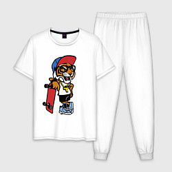 Пижама хлопковая мужская Tiger Cool dude Skateboarding Extreme Тигр Крутой, цвет: белый