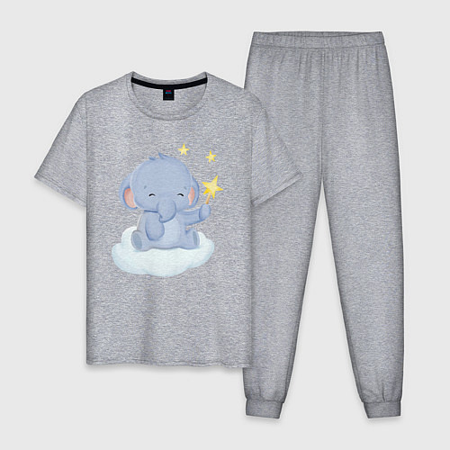Мужская пижама Милый Слонёнок На Облаке Со Звездой / Меланж – фото 1