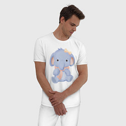 Пижама хлопковая мужская Милый Слонёнок С Шарфом, цвет: белый — фото 2