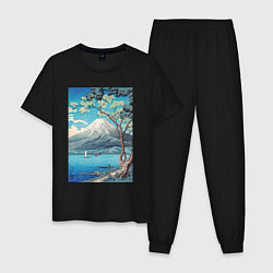 Пижама хлопковая мужская Mount Fuji from Lake Yamanaka Гора Фудзи, цвет: черный