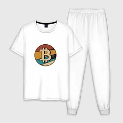 Пижама хлопковая мужская Биткоин в стиле ретро Retro Bitcoin, цвет: белый