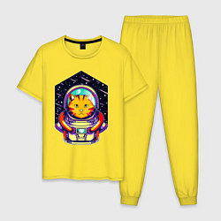 Пижама хлопковая мужская Рыжий кот космонавт, цвет: желтый