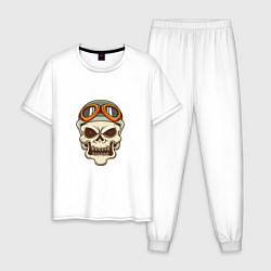 Пижама хлопковая мужская Biker - Skull, цвет: белый
