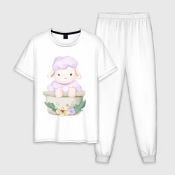 Пижама хлопковая мужская Милая Овечка Сидит В Горшочке, цвет: белый