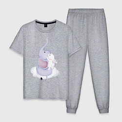 Пижама хлопковая мужская Милый Слонёнок и Крольчонок Смотрят Вверх, цвет: меланж