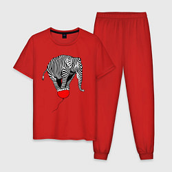 Пижама хлопковая мужская Слон зебра на воздушном шаре, цвет: красный