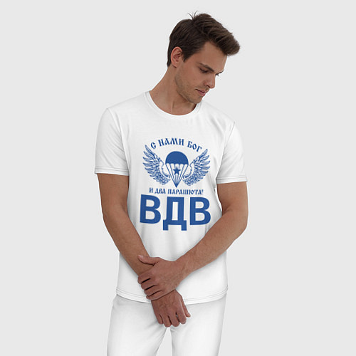 Мужская пижама Эмблема ВДВ с текстом ,синего цвета / Белый – фото 3