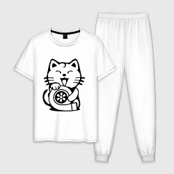 Пижама хлопковая мужская JDM Cat & Engine Japan, цвет: белый