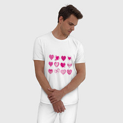 Пижама хлопковая мужская РОЗОВЫЕ СЕРДЕЧКИ PINK HEARTS, цвет: белый — фото 2
