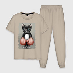 Мужская пижама Крутой котяра в боксёрских перчатках Cool cat in b