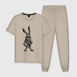 Пижама хлопковая мужская Кролик - драное ухо с часами на животе Rabbit - a, цвет: миндальный